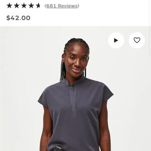 Figs Mandarin Collar Cap-Sleeve Top — Charcoal